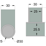 Conector inox stabilizare T țeavă–țeavă F19 FIX Abraglass pentru cabine de duș din sticlă securizată.