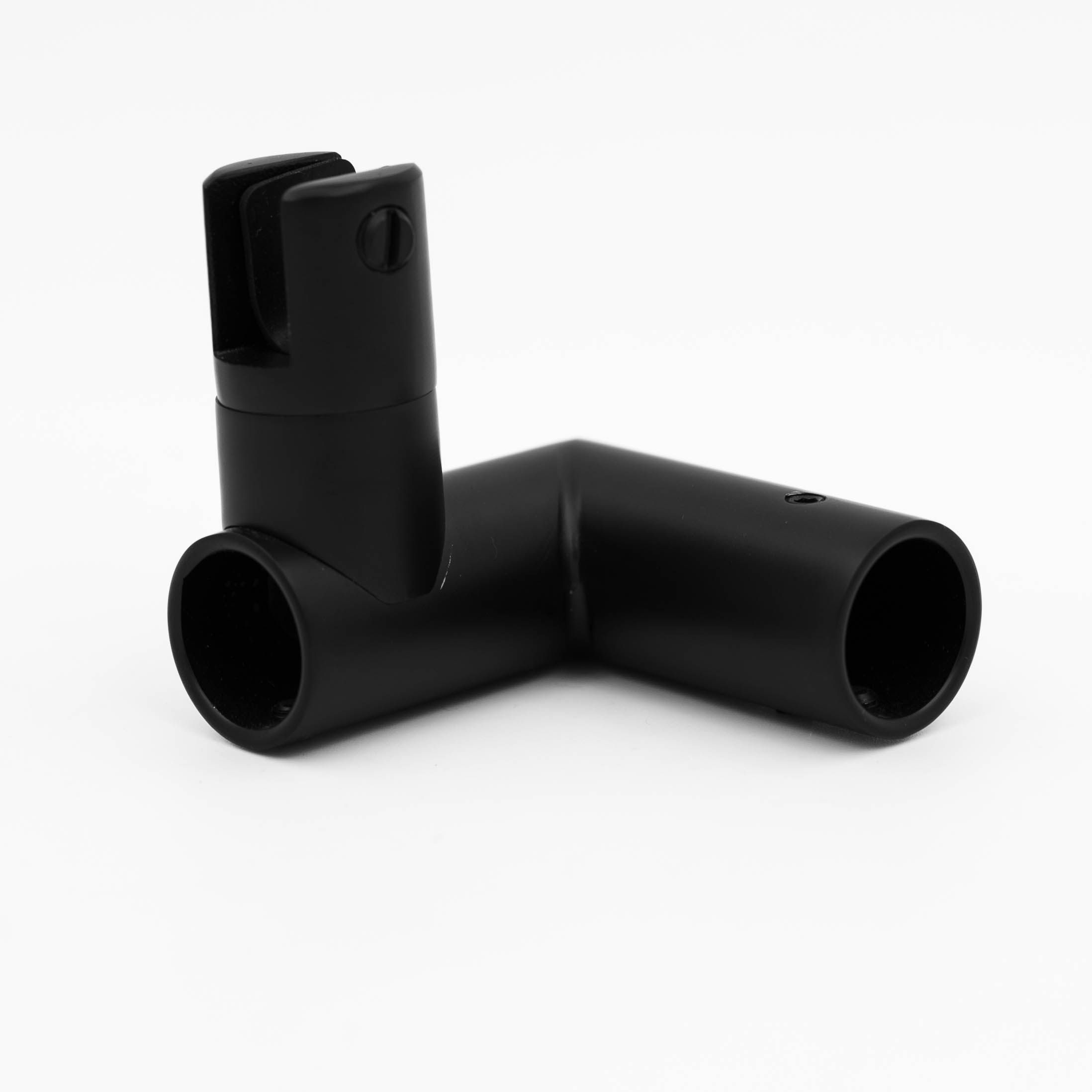 Conector inox stabilizare T sticlă–țeavă F19 – 90°