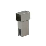 Conector dreptunghiular inox stabilizare sticlă–țeavă trecere Abraglass pentru cabine de duș.