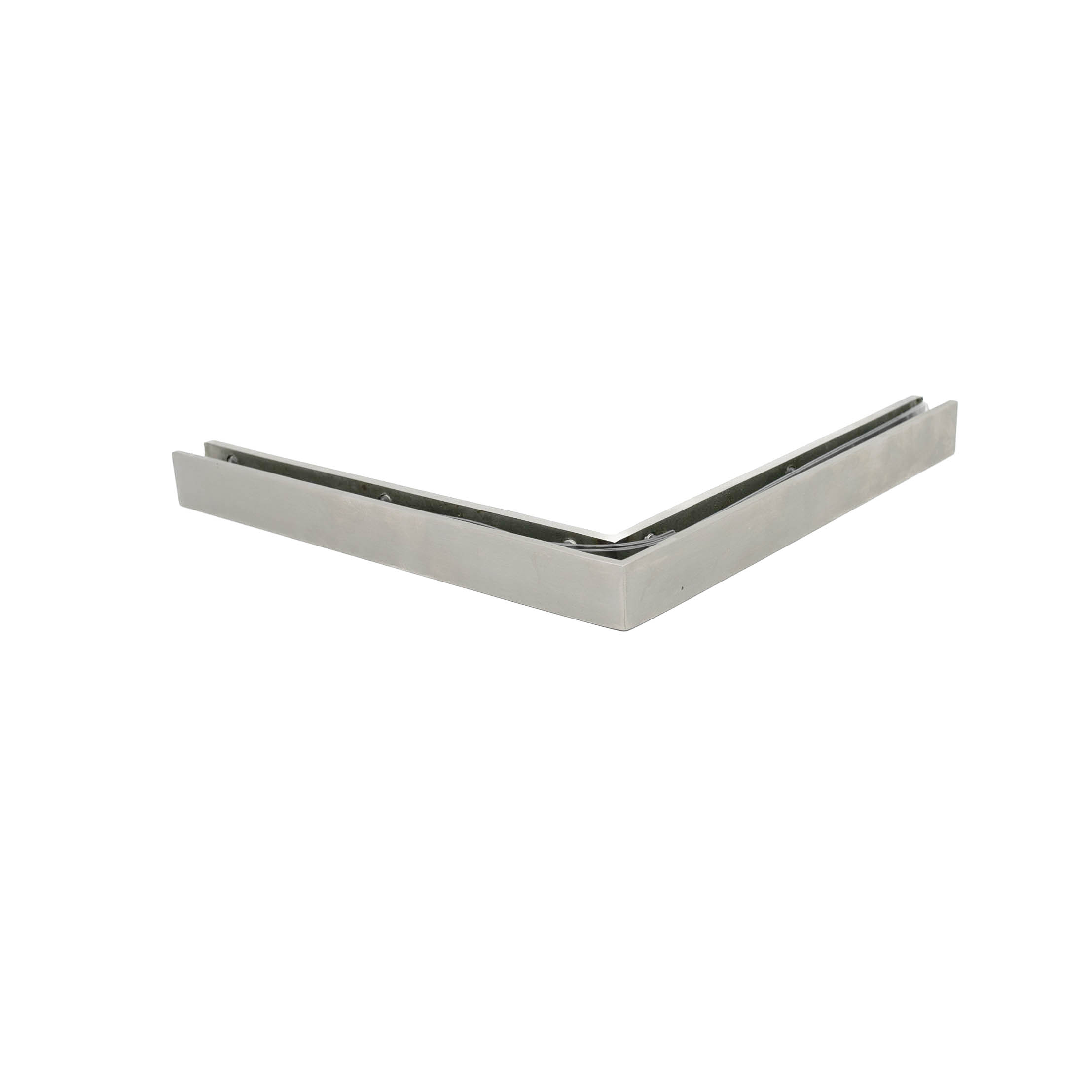 Conector inox ABRAGLASS S450 SSS colț 90° fix, satinat, pentru bară stabilizatoare dreptunghiulară 20×20 mm.